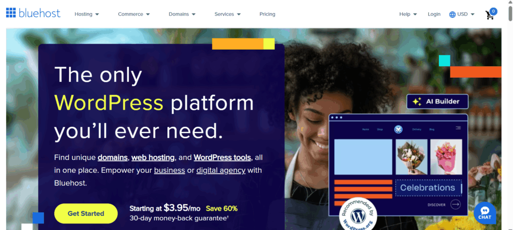 a screenshot of bluehost