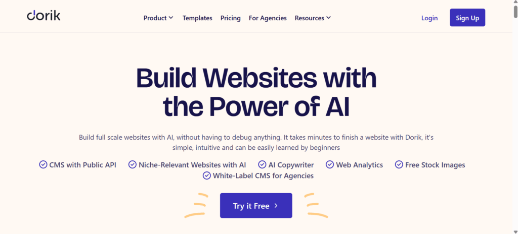 a screenshot of Dorik AI Website Builders Every Storyteller Should Know
