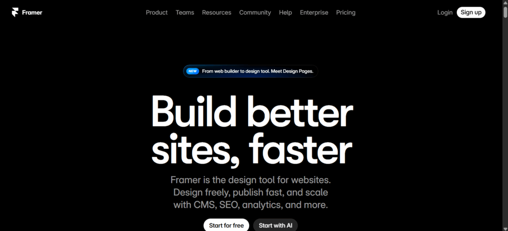 A Screenshot of Framer AI website builder