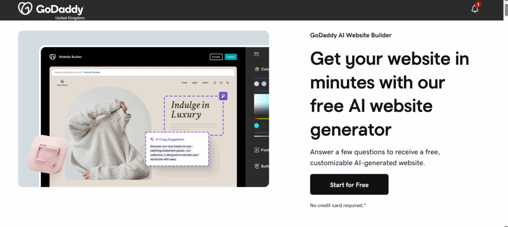 a screenshot of GoDaddy AI Builder