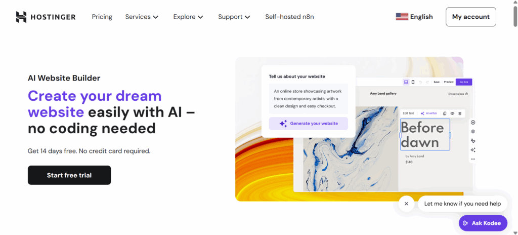 a screenshot of hostinger AI