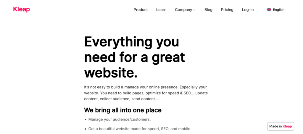 a screenshot of Kleap