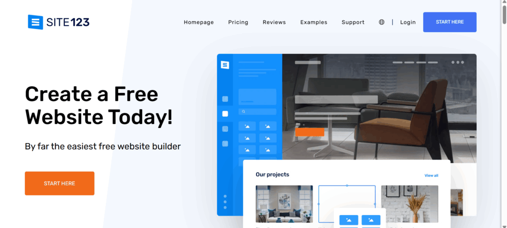 a screenshot of SITE123 AI website builder