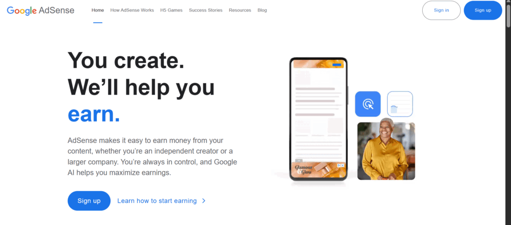 a screenshot of google adsense