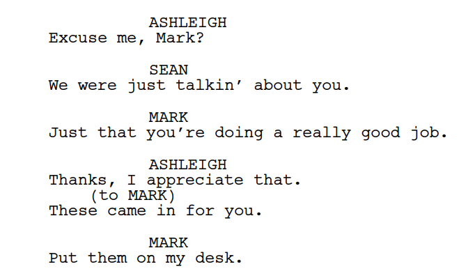 a screenshot of a action lines in an actual script