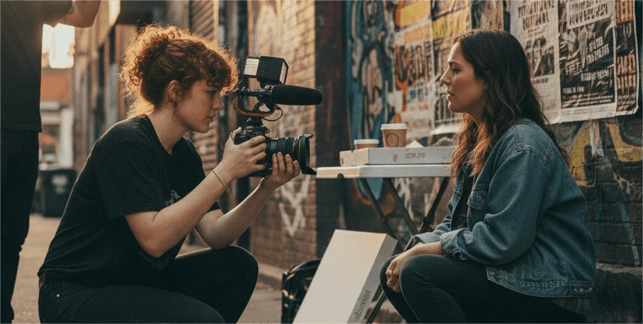 an image of a small crew on set